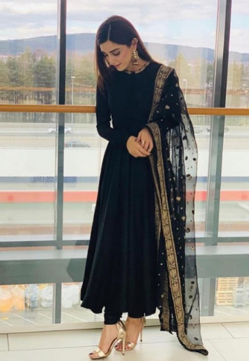 Classic Black Net Pakistani Frock Dupatta Party Dress – Nameera by Farooq-hautamhiepplus.vn